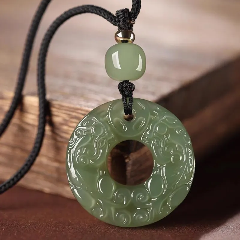 BYTHERE Hetian Jade Necklace Pendant, Gift For Boyfriend, Advanced Box Green Jade Unisex-6
