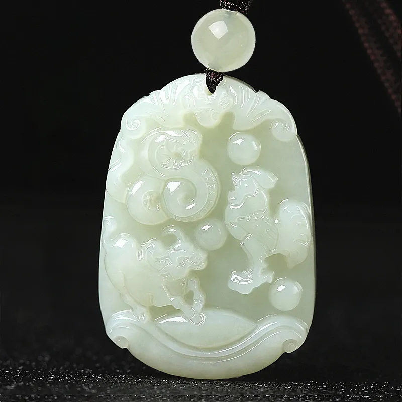 BYTHERE Hetian Jade Necklaces Pale Greenish White Jade Unisex-1