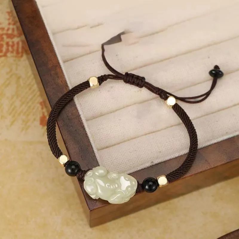 BYTHERE Hetian Jade Bracelet, Gift Set With Advanced Box Pale Greenish White Jade Unisex-3