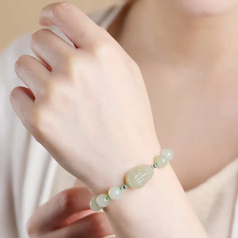 BYTHERE Hetian Jade Bracelets Pale Greenish White Jade Women's-3