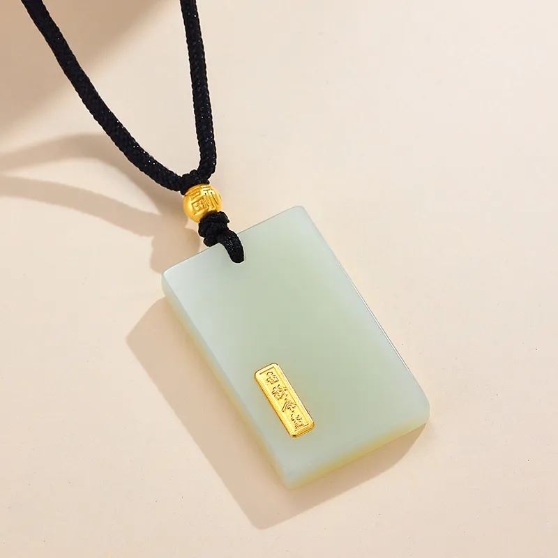 BYTHERE Hetian Jade Necklace Adjustable Pale Greenish White Jade Unisex-6
