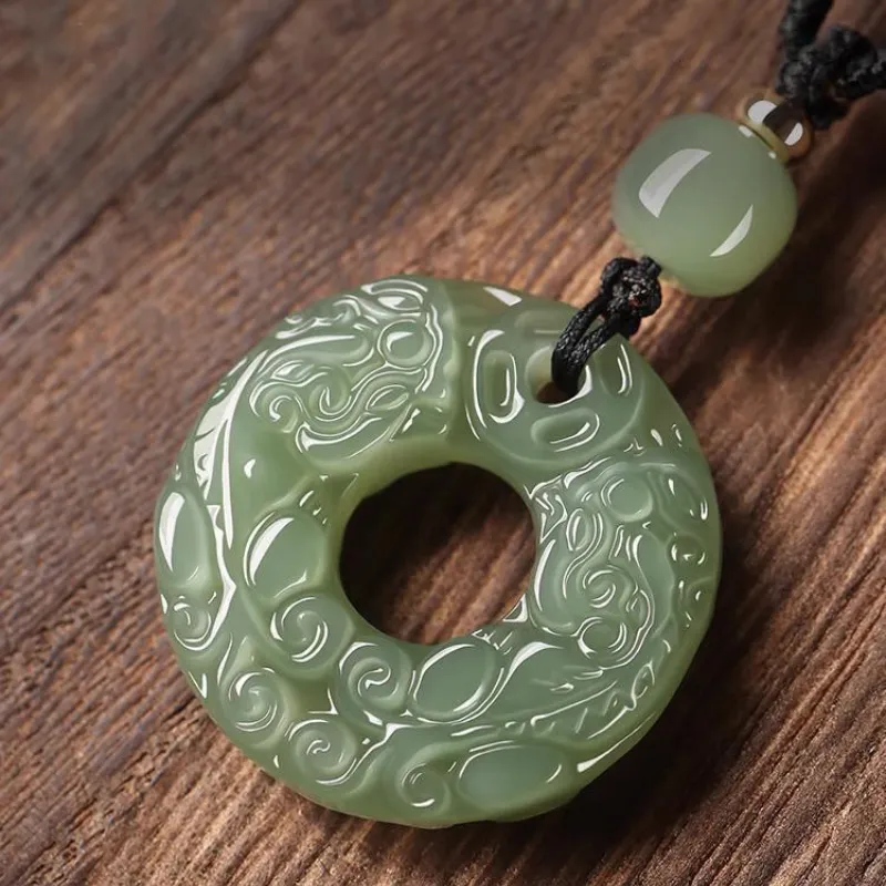 BYTHERE Hetian Jade Necklace Pendant, Gift For Boyfriend, Advanced Box Green Jade Unisex-4