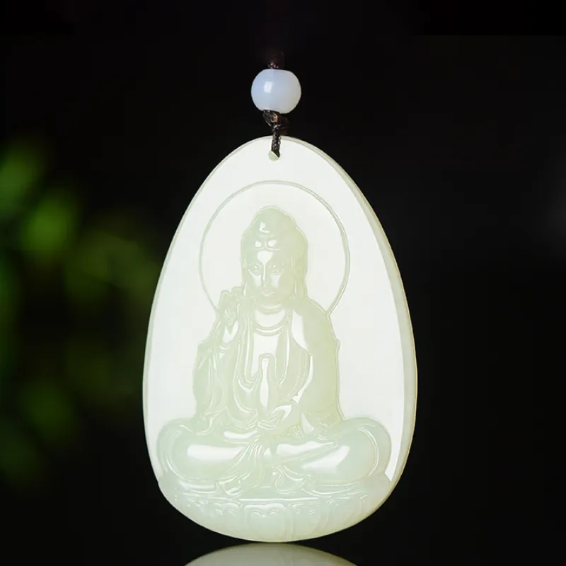 BYTHERE Hetian Jade Guanyin Pendant Pale Greenish White Jade Women's-1