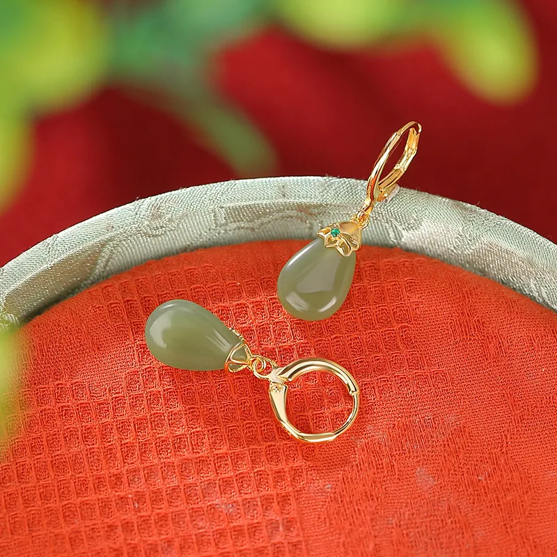 BYTHERE Hetian Jade Earrings Pale Greenish White Jade Women's-3