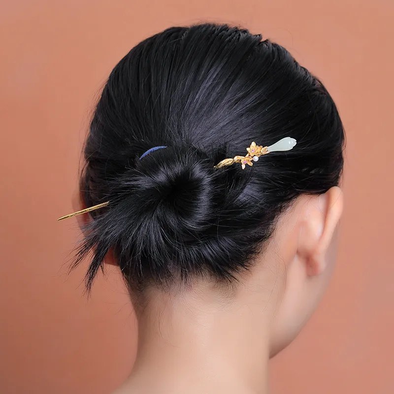 BYTHERE Hetian Jade Hairpin Pale Greenish White Jade Women's-4