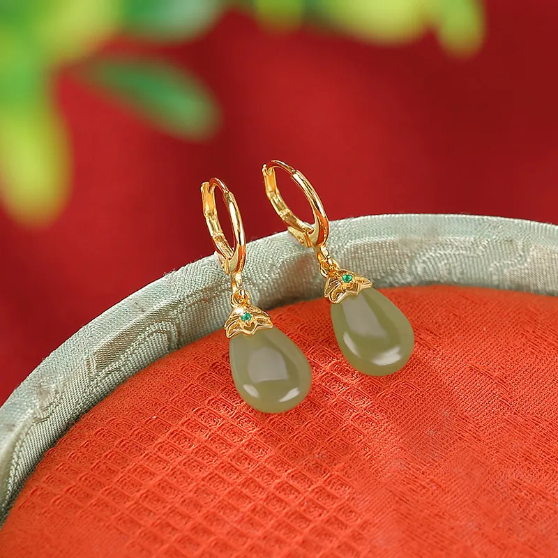 BYTHERE Hetian Jade Earrings Pale Greenish White Jade Women's-2