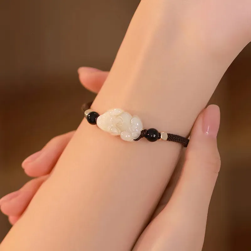 BYTHERE Hetian Jade Bracelet, Gift Set With Advanced Box Pale Greenish White Jade Unisex-4