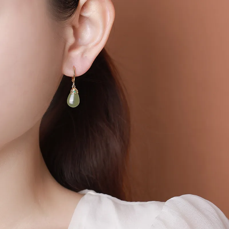 BYTHERE Hetian Jade Earrings Pale Greenish White Jade Women's-4