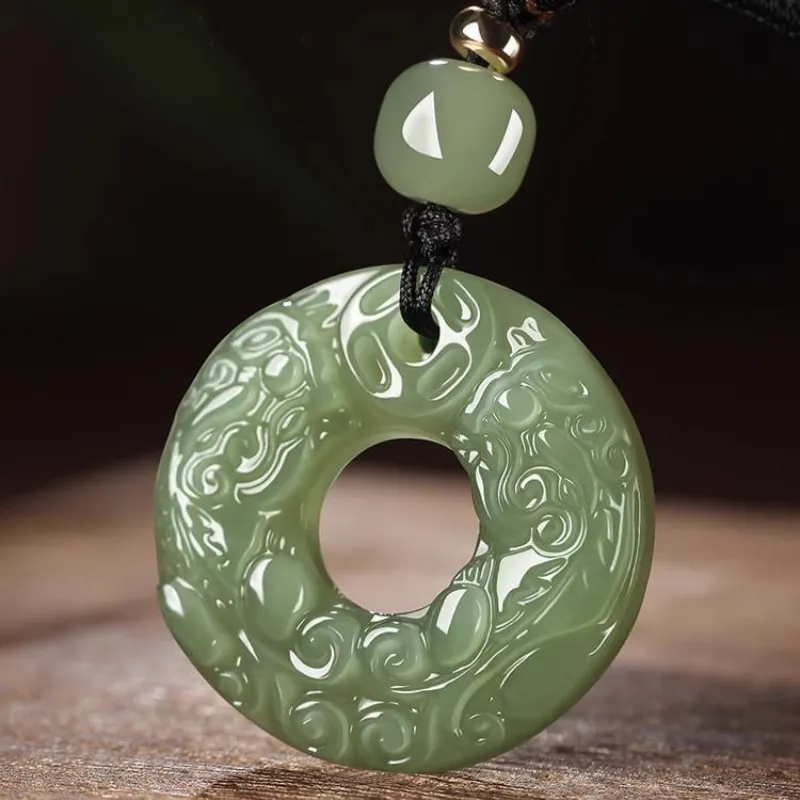 BYTHERE Hetian Jade Necklace Pendant, Gift For Boyfriend, Advanced Box Green Jade Unisex-5