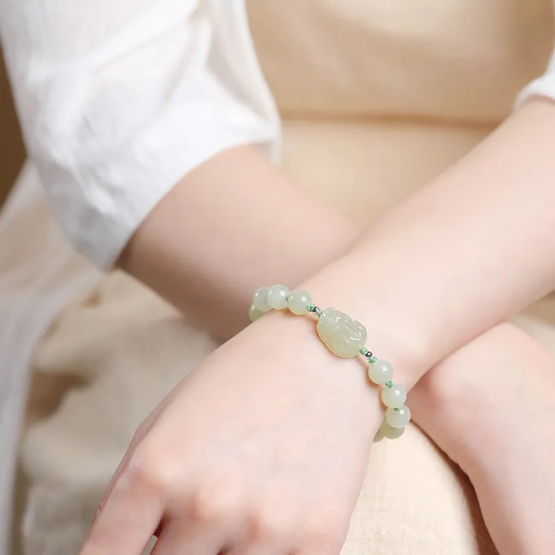 BYTHERE Hetian Jade Bracelets Pale Greenish White Jade Women's-4