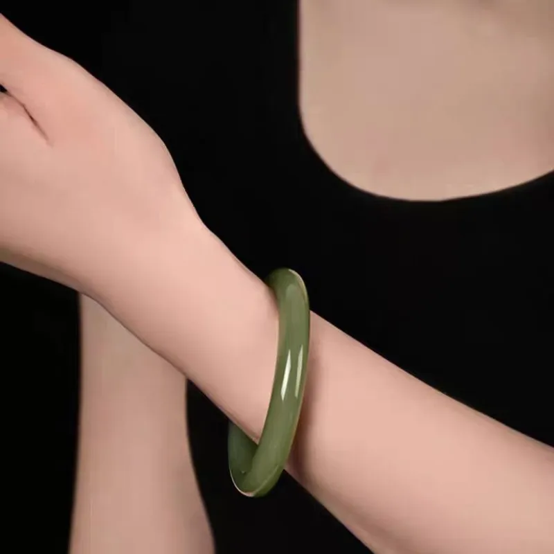 BYTHERE Hetian Jade Bangles Pale Greenish White Jade Women's-2