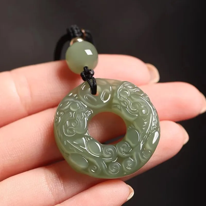 BYTHERE Hetian Jade Necklace Pendant, Gift For Boyfriend, Advanced Box Green Jade Unisex-3