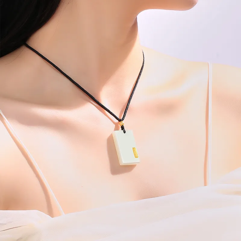 BYTHERE Hetian Jade Necklace Adjustable Pale Greenish White Jade Unisex-21