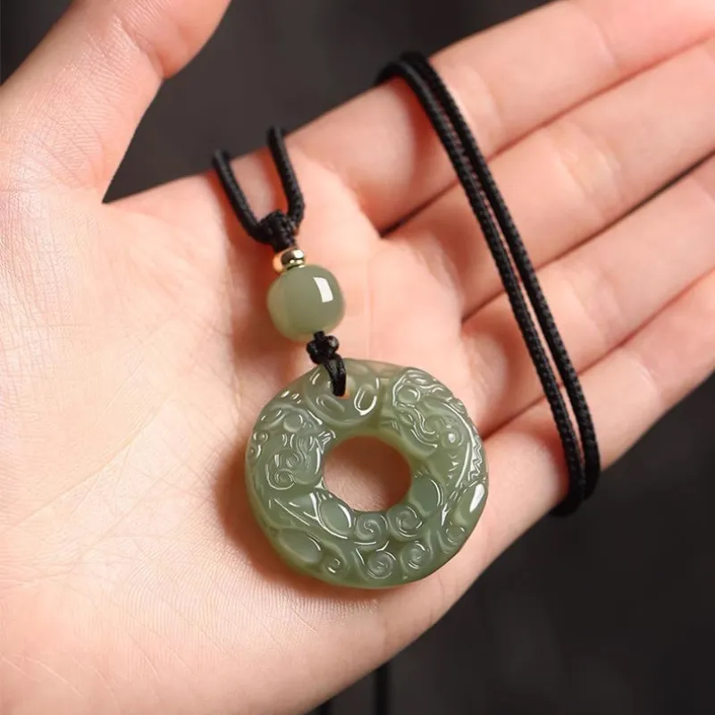 BYTHERE Hetian Jade Necklace Pendant, Gift For Boyfriend, Advanced Box Green Jade Unisex-7