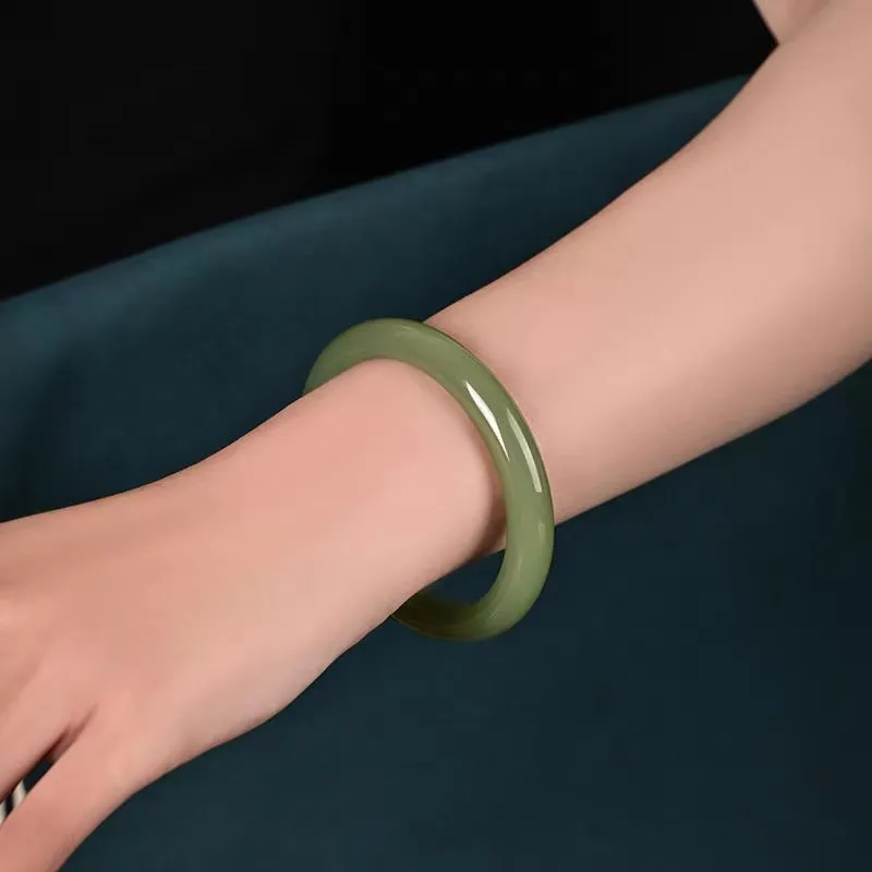 BYTHERE Hetian Jade Bangles Pale Greenish White Jade Women's-4