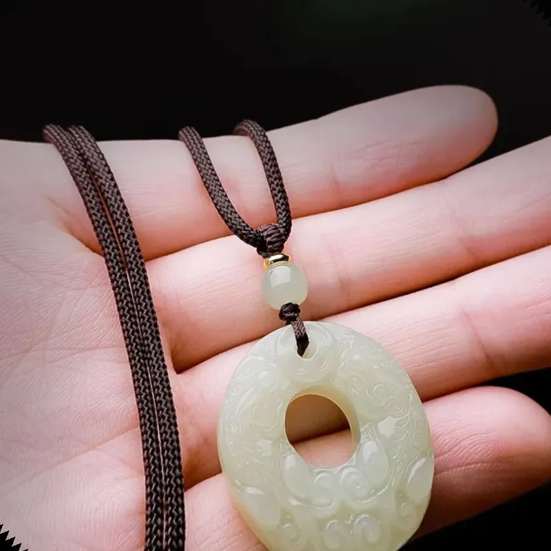 BYTHERE Hetian Jade Necklace Pendant, Gift For Boyfriend, Advanced Box Green Jade Unisex-12
