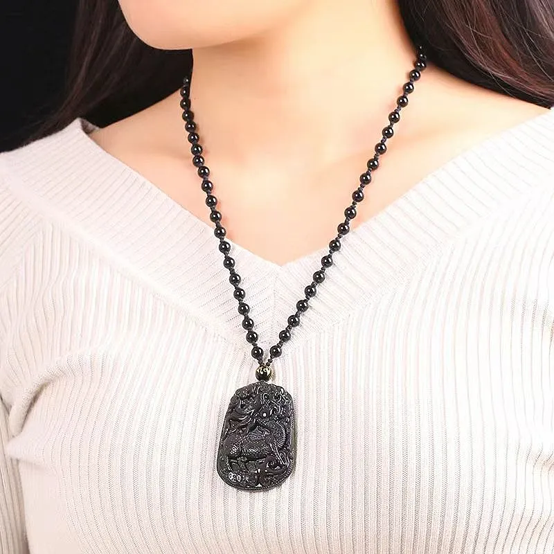 Lingxiang Yurun Obsidian Necklaces Unisex-3