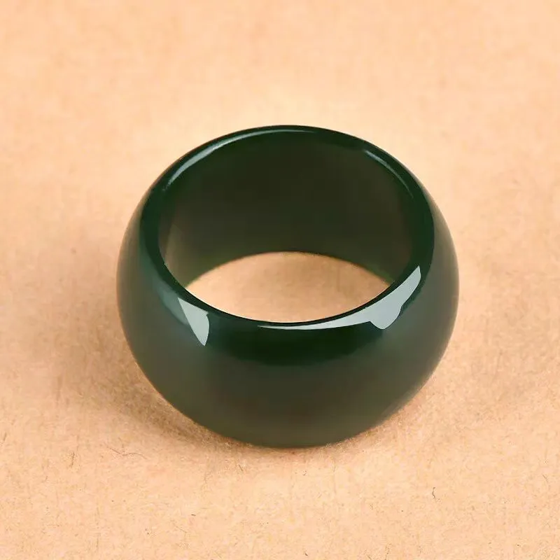 Lingxiang Yurun Hetian Jade Rings Green Jade Unisex-4