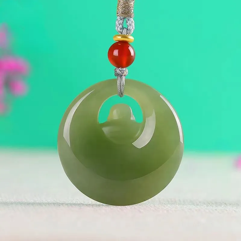 Lingxiang Yurun Hetian Jade Necklaces Pale Greenish White Jade Unisex-3