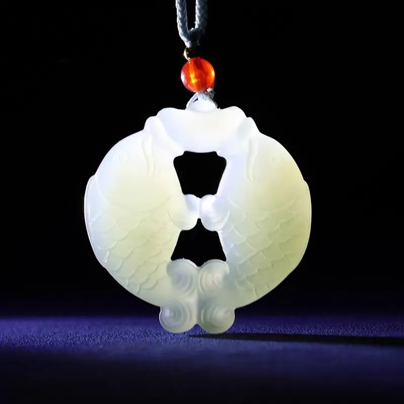 Lingxiang Yurun Hetian Jade Necklaces Pale Greenish White Jade Unisex-3