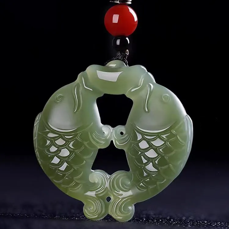 Lingxiang Yurun Hetian Jade Necklaces Pale Greenish White Jade Unisex-7