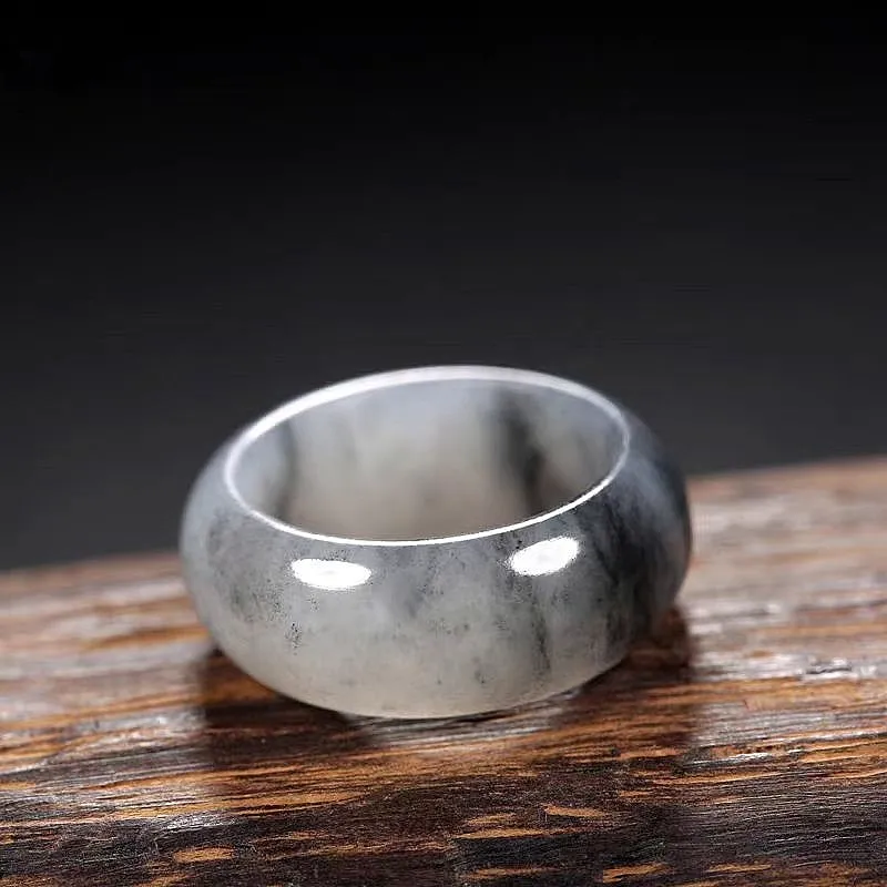 Lingxiang Yurun Hetian Jade Rings Unisex Blue And White-4