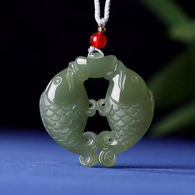 Lingxiang Yurun Hetian Jade Necklaces Pale Greenish White Jade Unisex-6