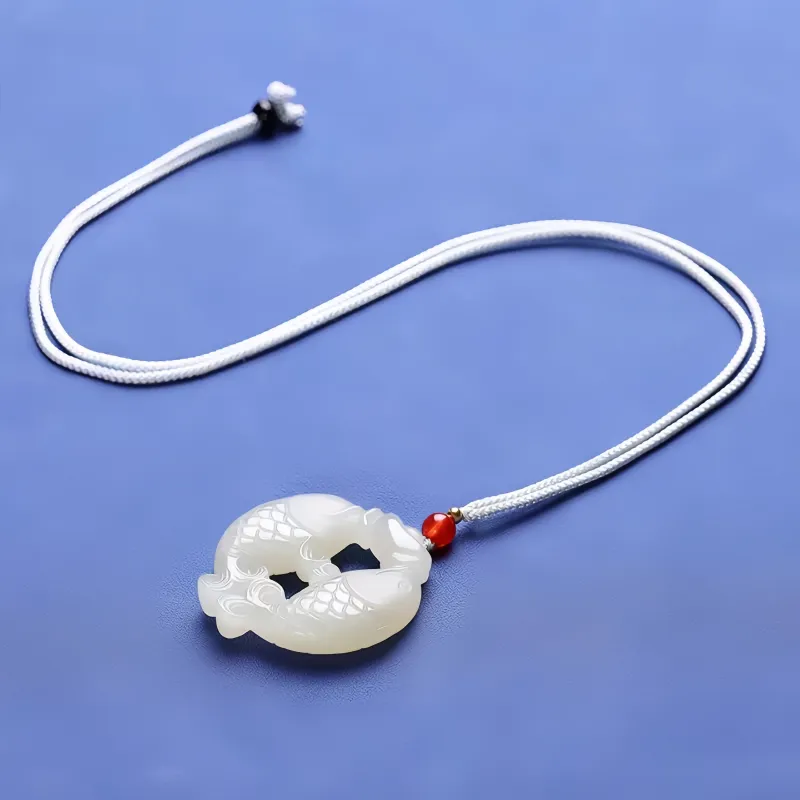 Lingxiang Yurun Hetian Jade Necklaces Pale Greenish White Jade Unisex-2
