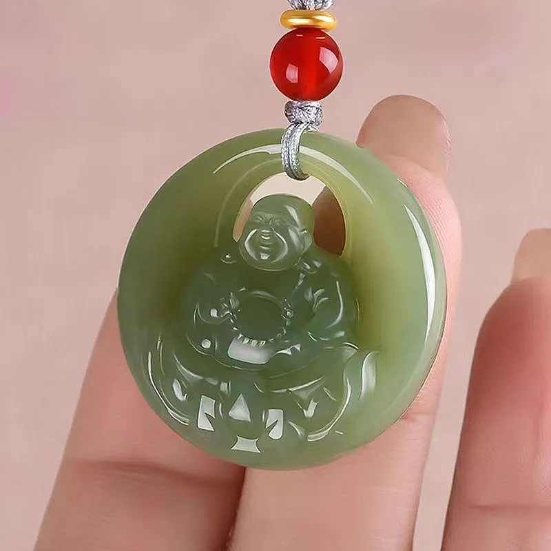 Lingxiang Yurun Hetian Jade Necklaces Pale Greenish White Jade Unisex-4