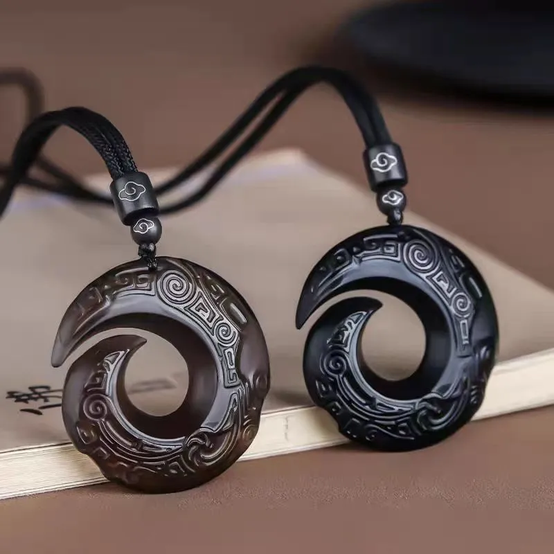 Lingxiang Yurun Obsidian Necklaces Unisex-14
