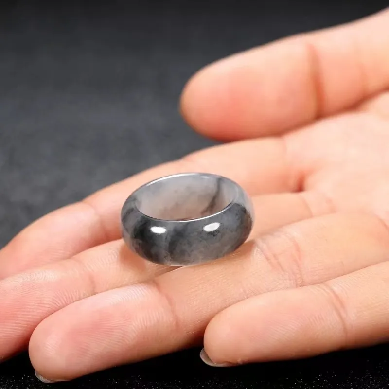 Lingxiang Yurun Hetian Jade Rings Unisex Blue And White-5