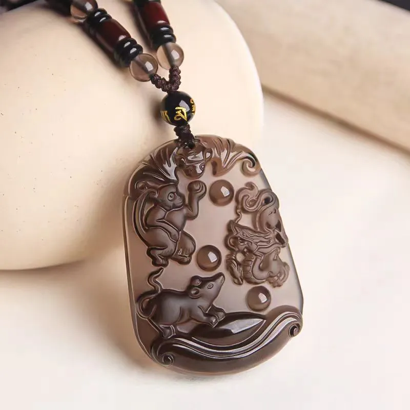 Lingxiang Yurun Obsidian Necklaces Unisex-33