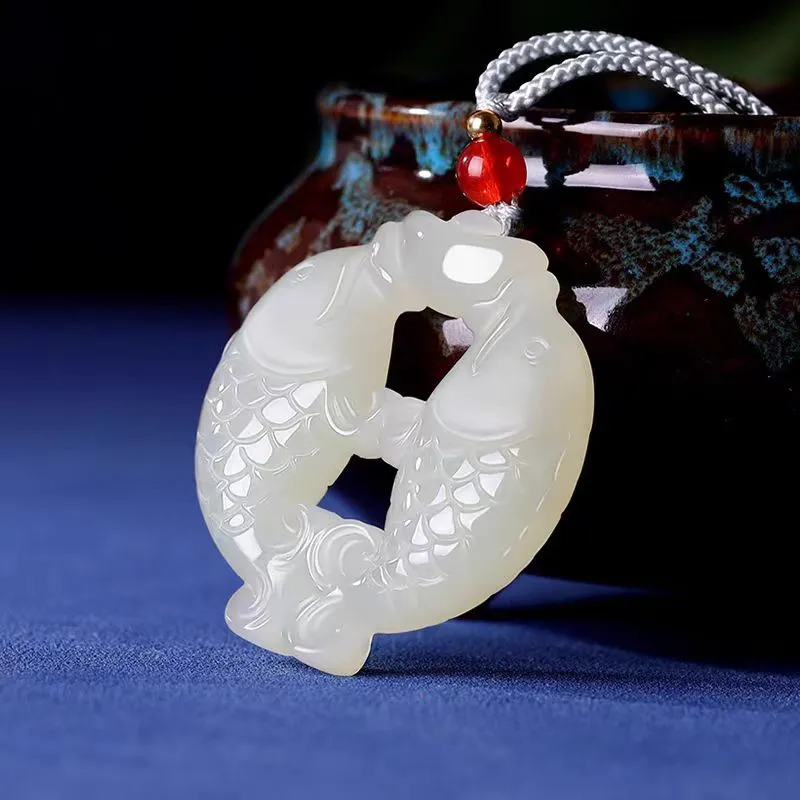 Lingxiang Yurun Hetian Jade Necklaces Pale Greenish White Jade Unisex-4