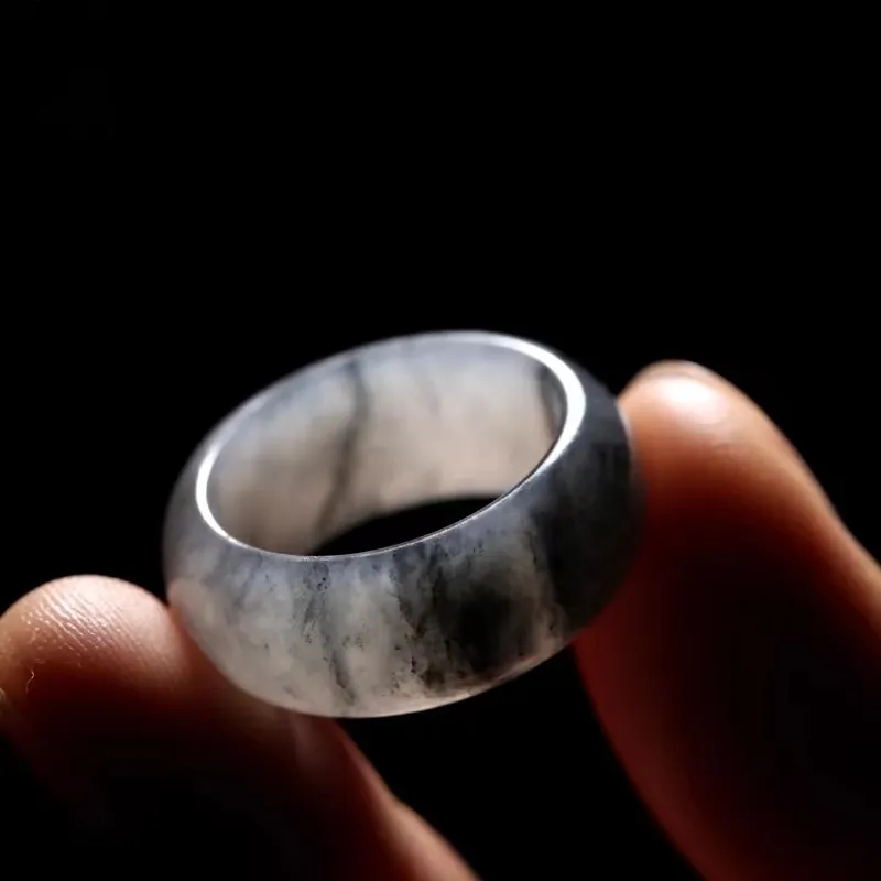 Lingxiang Yurun Hetian Jade Rings Unisex Blue And White-6