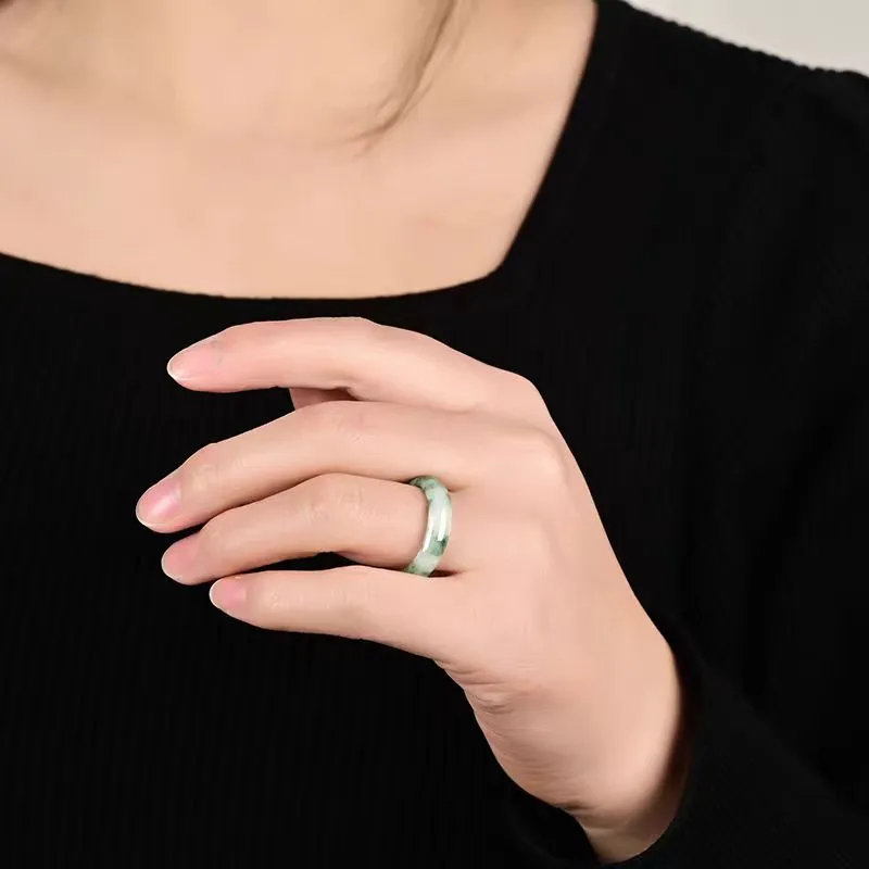 Lingxiang Yurun Bean Type Jadeite Rings Unisex-3