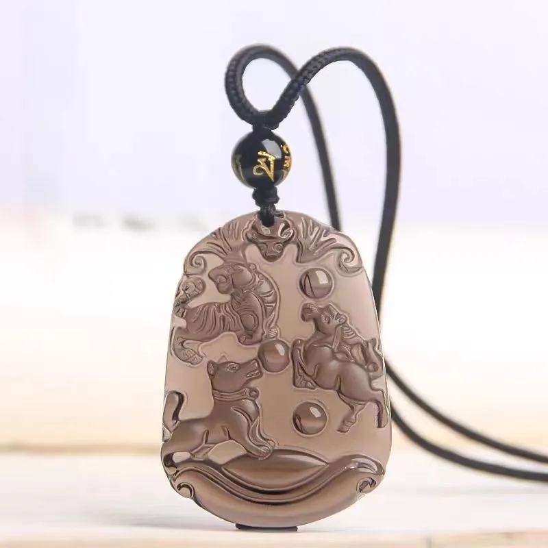 Lingxiang Yurun Obsidian Necklaces Unisex-34
