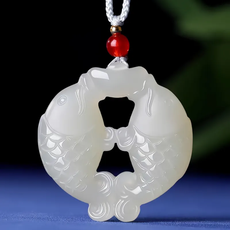 Lingxiang Yurun Hetian Jade Necklaces Pale Greenish White Jade Unisex-1