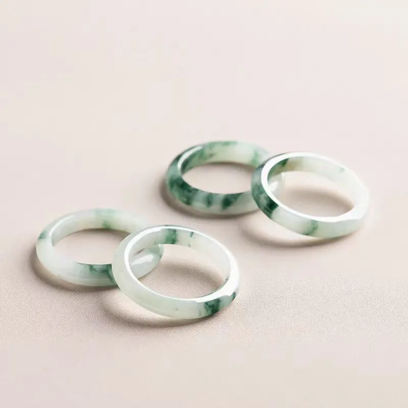 Lingxiang Yurun Bean Type Jadeite Rings Unisex-2