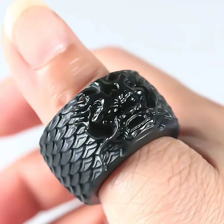 Lingxiang Yurun Hetian Jade Rings Men's Green Jade-2