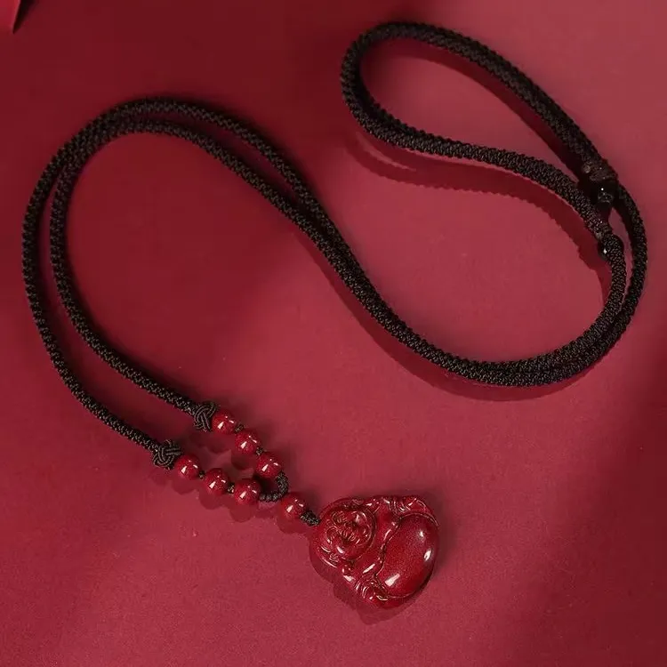 Lingxiang Yurun Reconstructed Cinnabar Jade Necklaces Unisex-4