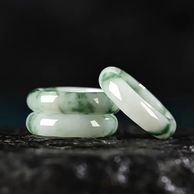 Lingxiang Yurun Bean Type Jadeite Rings Unisex-5