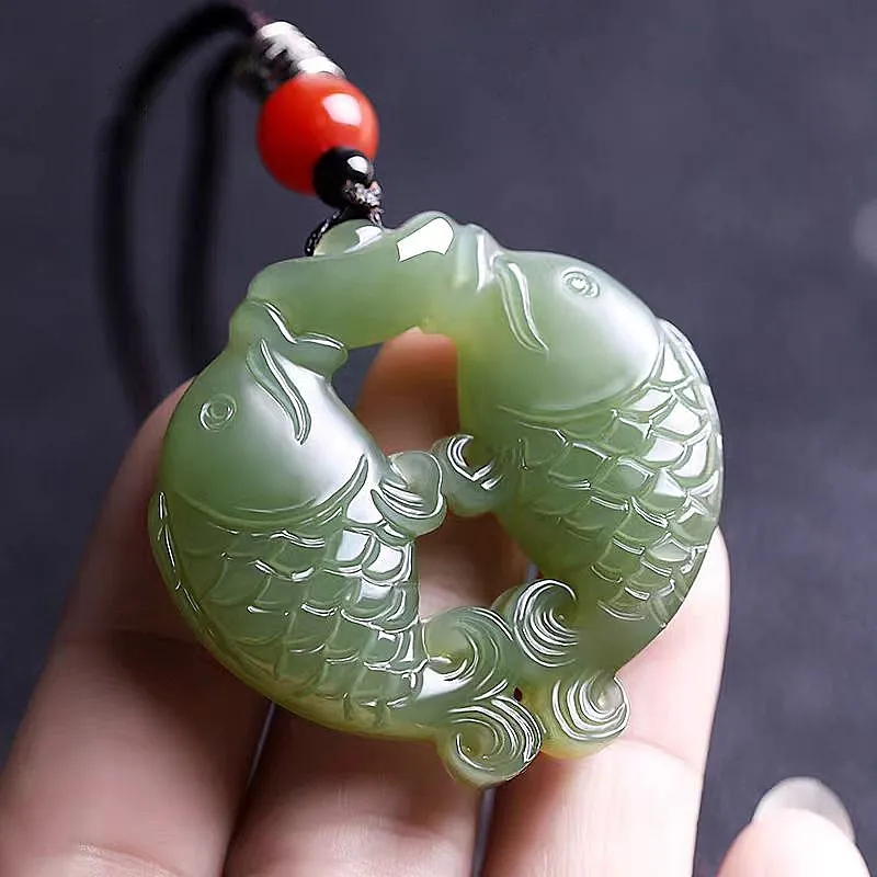 Lingxiang Yurun Hetian Jade Necklaces Pale Greenish White Jade Unisex-9