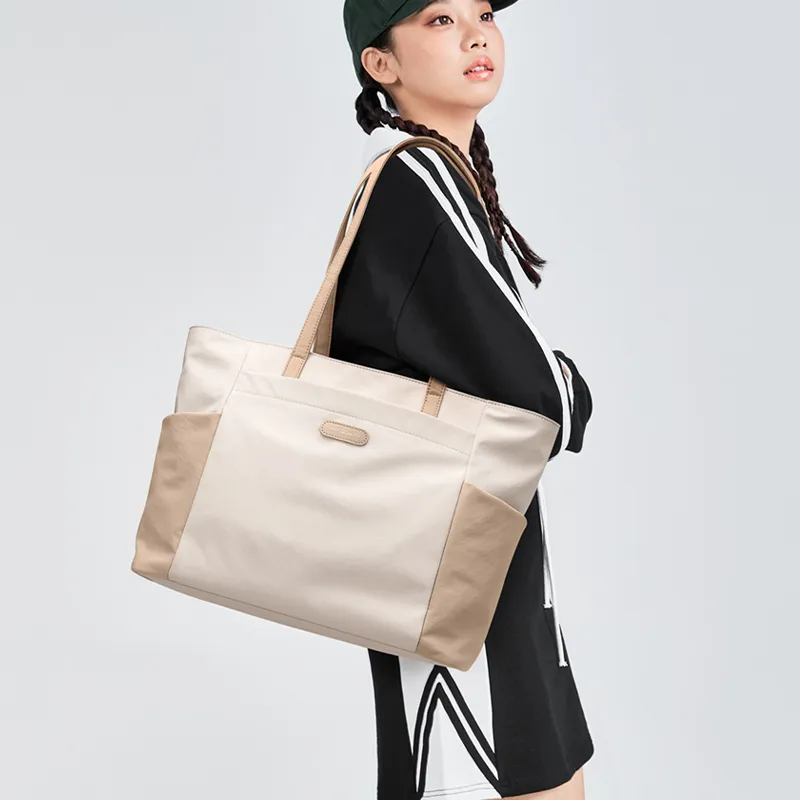 GOLF Fabric Tote Bag Shoulder Bag Large Size Women's Apricot With Khaki/Light Green-4