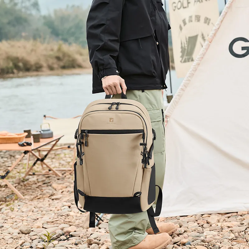 GOLF Fabric Backpack Large Size Unisex Ecru With Black/Macaron Tea Brown-7
