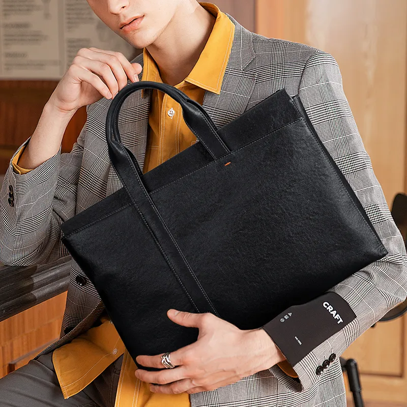 GOLF Cow Leather With Synthetic Leather Genuine Leather Briefcase Tubas Men's Black-5