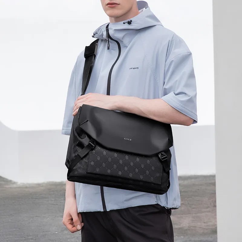 GOLF Fabric, Synthetic Leather One Shoulder Handbag Men's Black-5