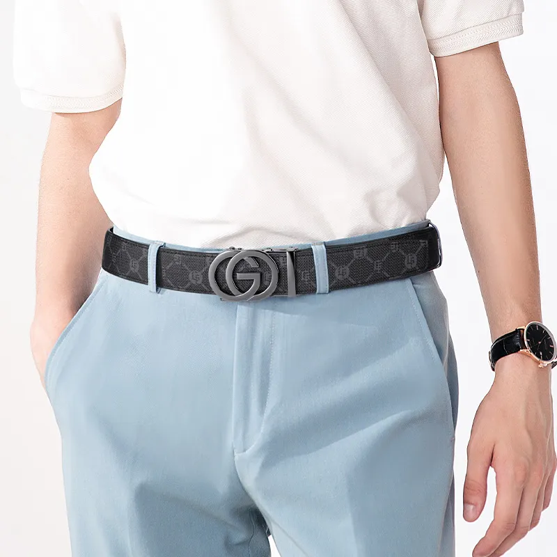 GOLF PVC Cow Leather Patchwork Leather Belts Men Gunmetal/Gold Width  3.5cm-5