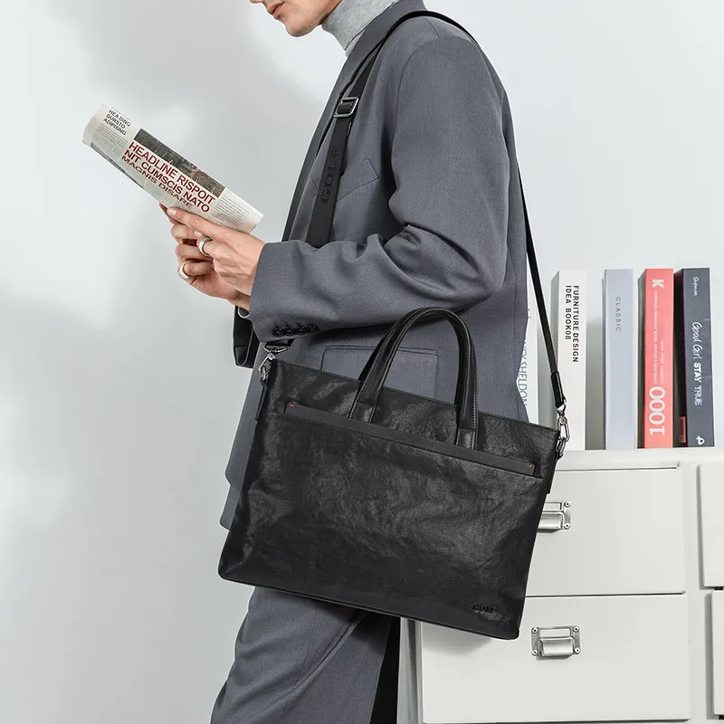 GOLF Cow Leather With Synthetic Leather Genuine Leather Briefcase Regular Men's Black-5