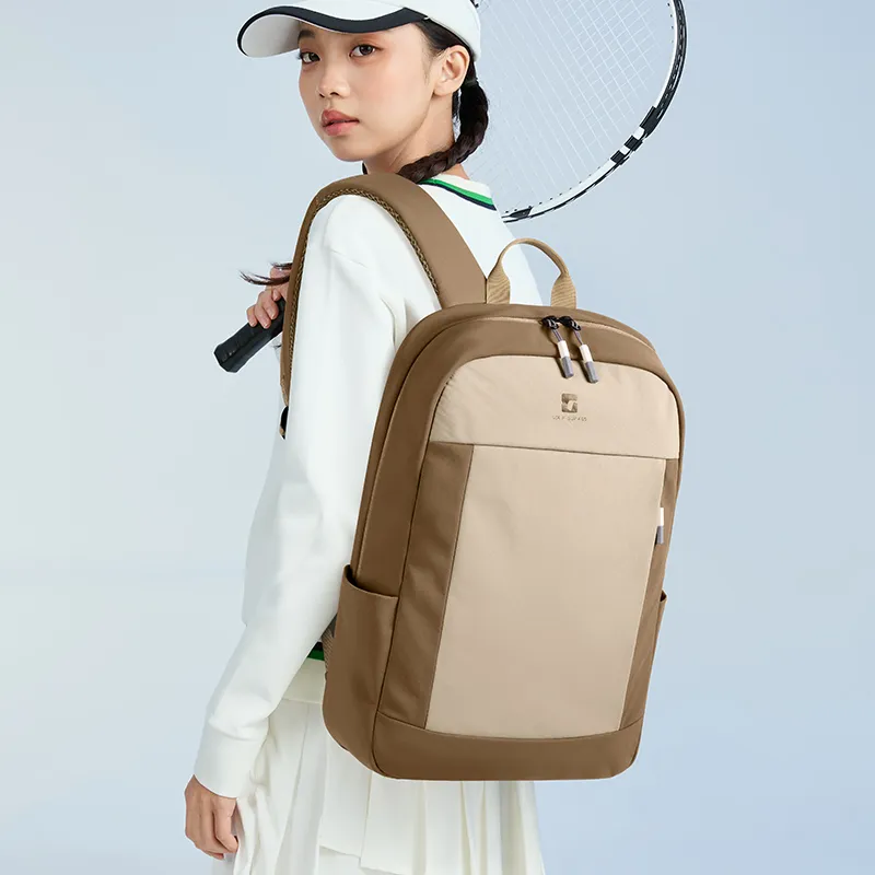 GOLF Fabric Backpack Large Size Unisex Ecru With Black/Macaron Tea Brown-9