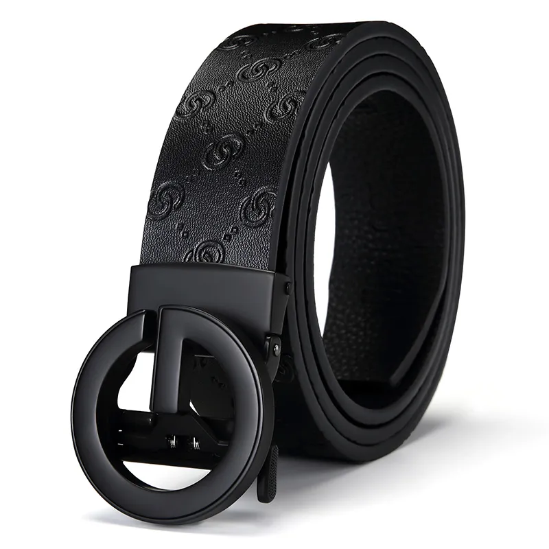 GOLF Cow Leather Belts Men's Black/Black Gold 3.5cm-3